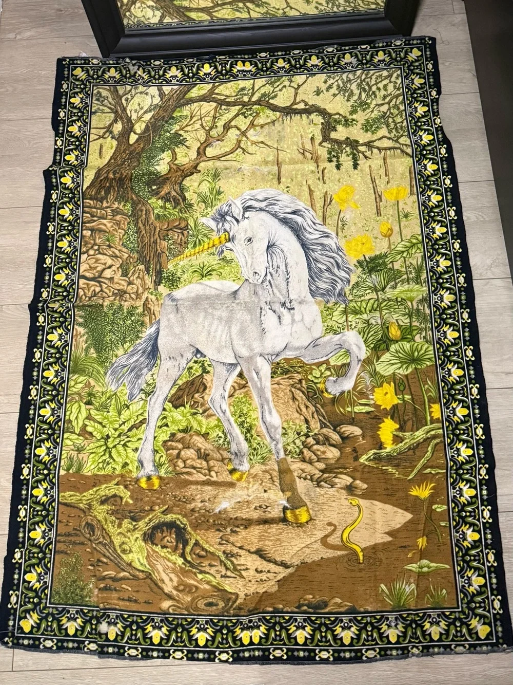 Vintage 1970s A.T.C. New York Tapestry Unicorn Fairycore Faeirecore Made Art